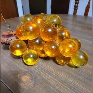 Vintage MCM Orange Amber Large Lucite Cluster Of Grapes On Driftwood 12"